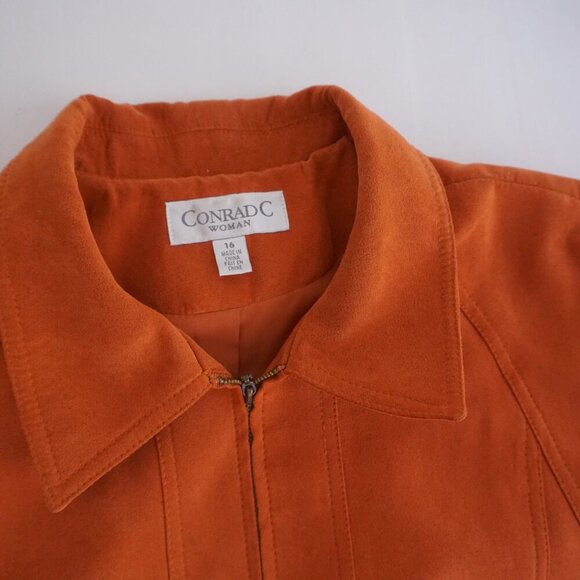 Vintage Conrad C Burnt Orange Faux Suede Zip Up Blazer Jacket 16 - Picture 8 of 16